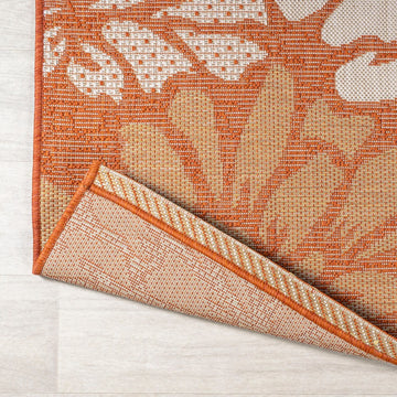 Zinnia Modern Floral Textured Weave Indoor/outdoor Round Rug